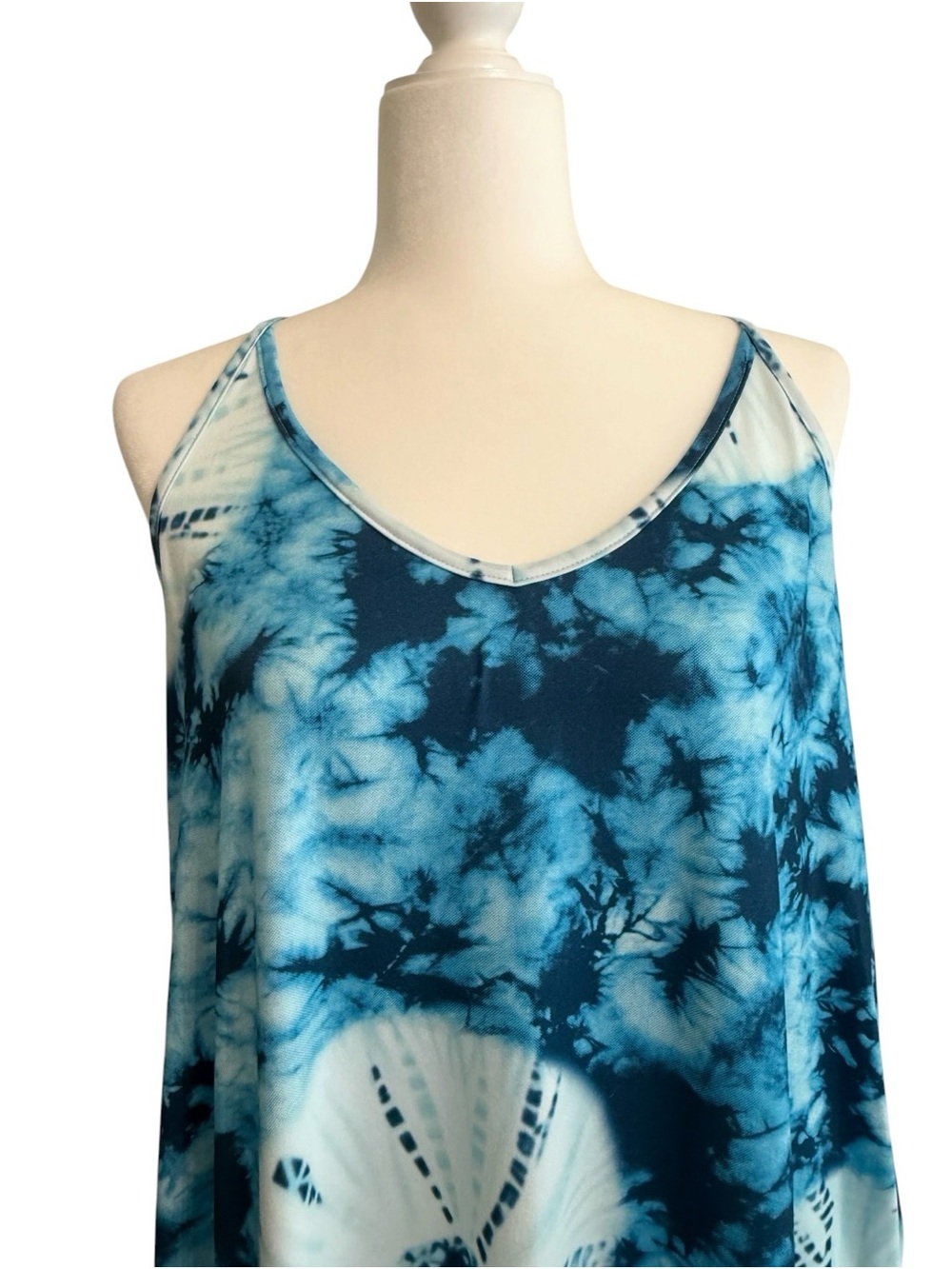 NWT POETSKY Blue Tie-Dye Spaghetti Strap Maxi Dress X-Large Flowy Pockets - Picture 5 of 15